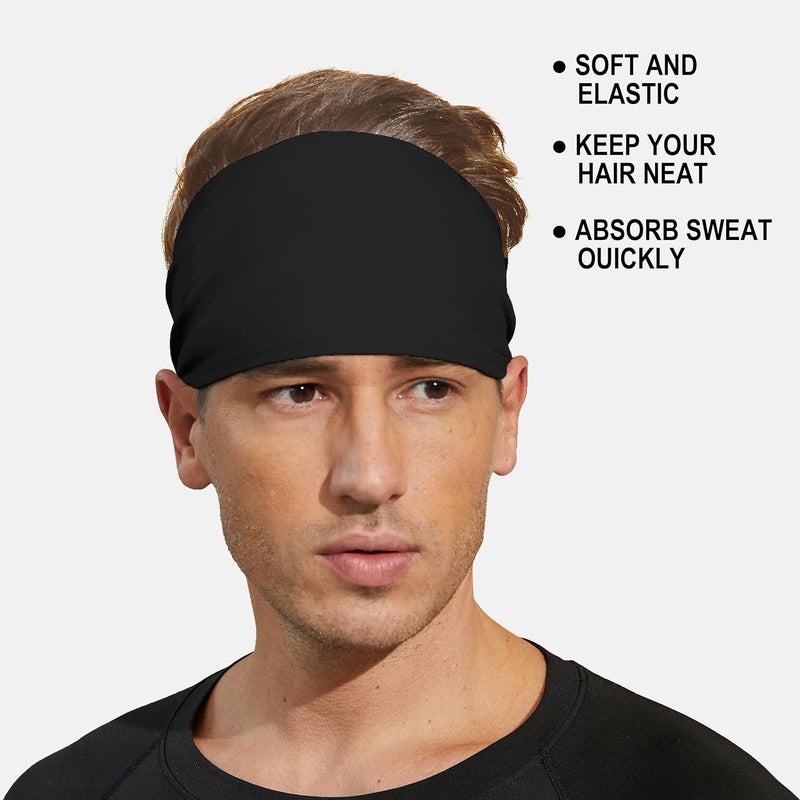 VIMPEP Tenacious Sports Headbands for Men Soft Feeling Non Silp Sweatband Workout Headband for Running,Cycling,Basketball,Tennis,Yoga Fitness Stretchy Quick-Dry Hairband for Unisex (3/4/6 Pack) - Image 2
